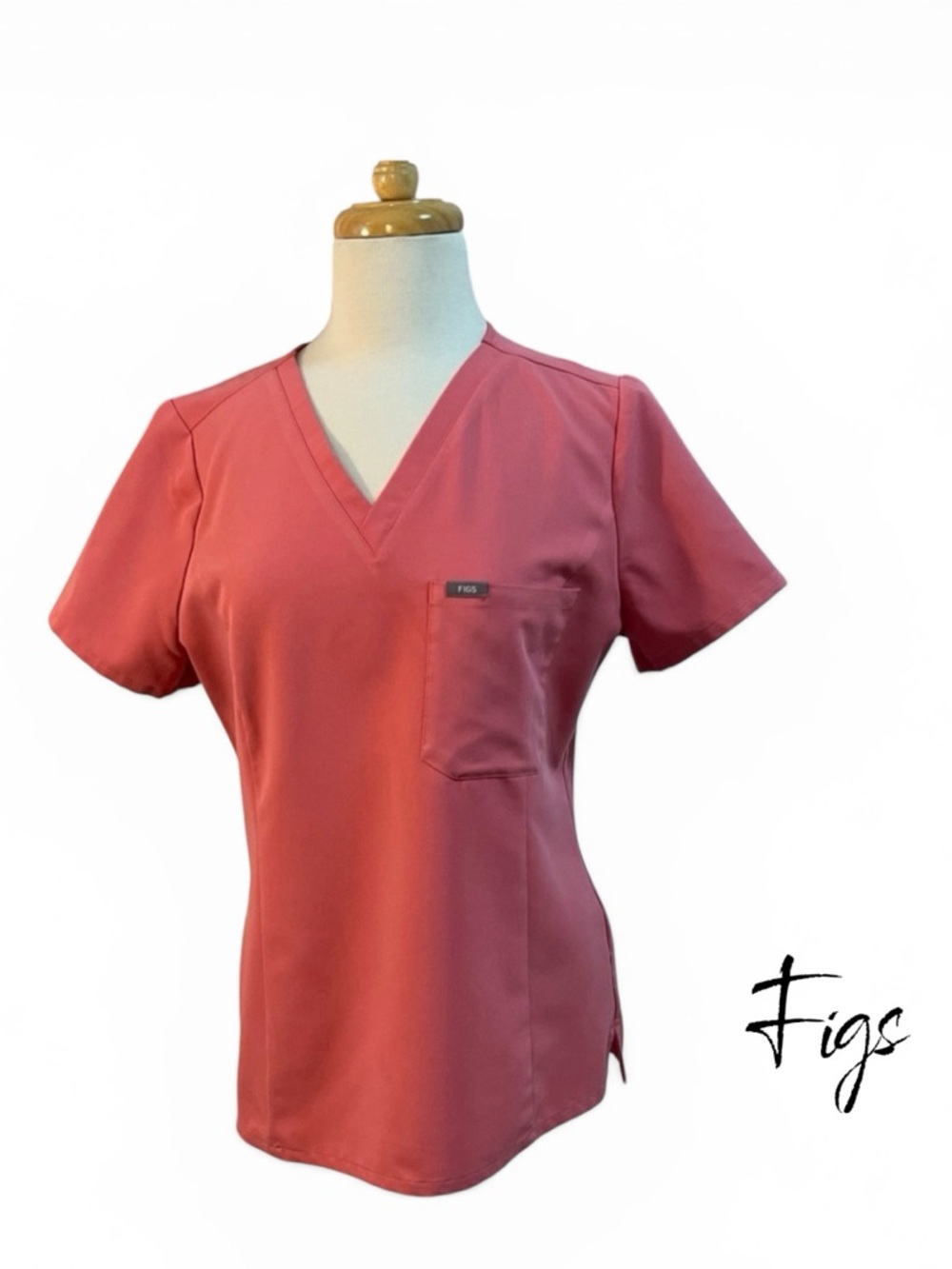 EUC Figs Women's Catarina V-Neck Scrub Top in Coral